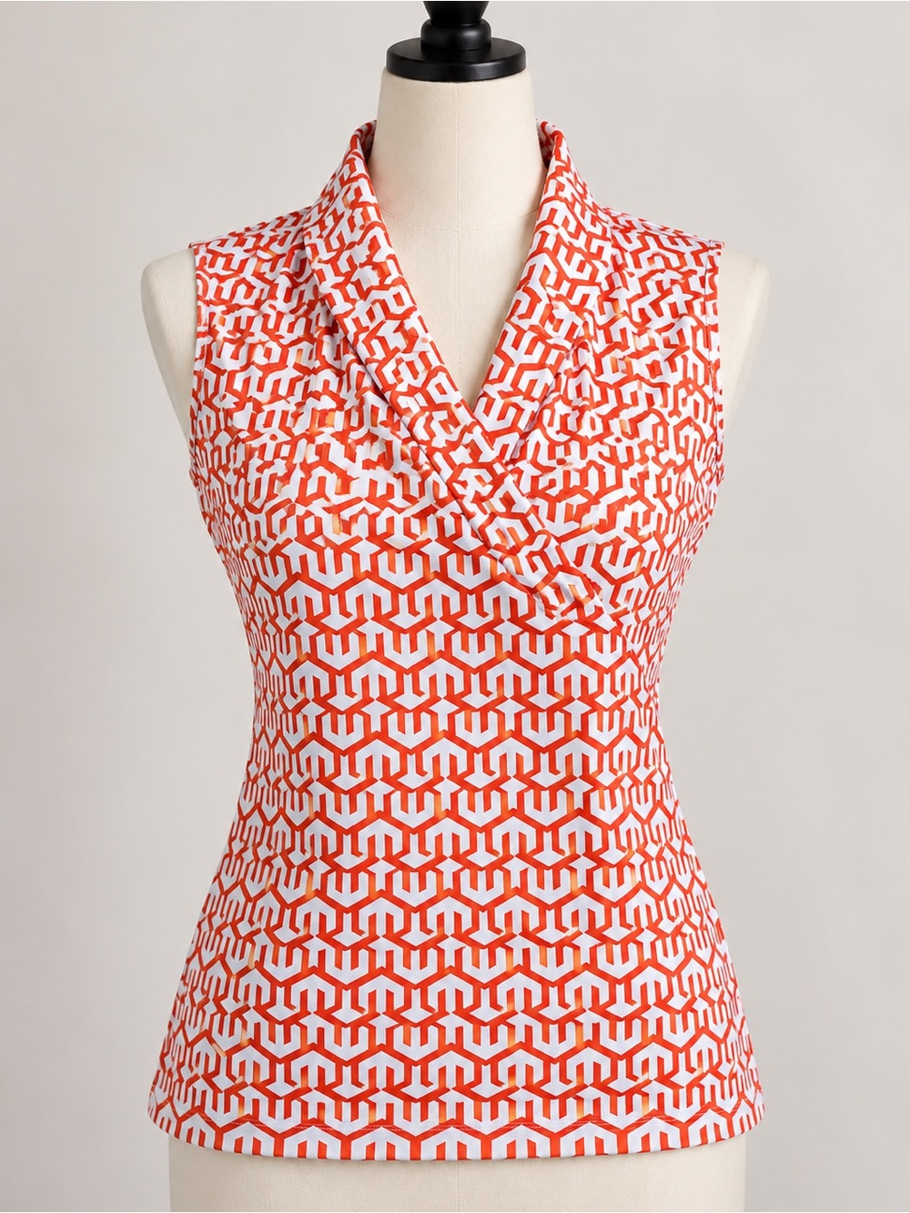 J.McLaughlin Geometric Print Sleeveless Surplice Top Orange White Large